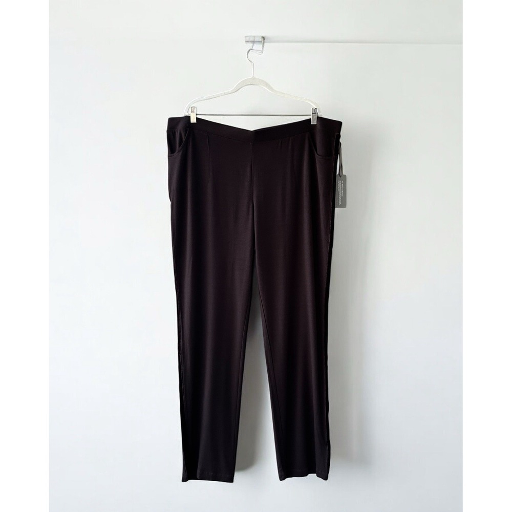 Chico's Zenergy Women's 4 Espresso XL Retreat Collection Velvet Trim Pants NWT